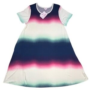 LuLaRoe Womens Dress Size XL Jessie Blue Green Pink‎ Tie Dye Short Sleeve NWT